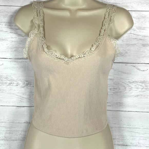 Forever 21 Tops - VTG Forever 21 small Y2K tan cream crop top cami lace coquette corset babydoll